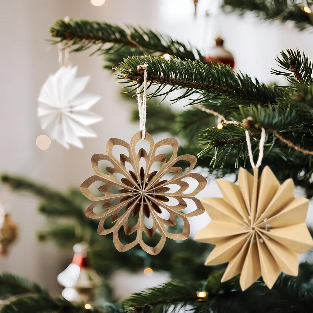 EASY JOY 9 Stück Boho weihnachtsbaumschmuck 3D Mini Weihnachten Papier Fächer Ornamente Pappsterne W