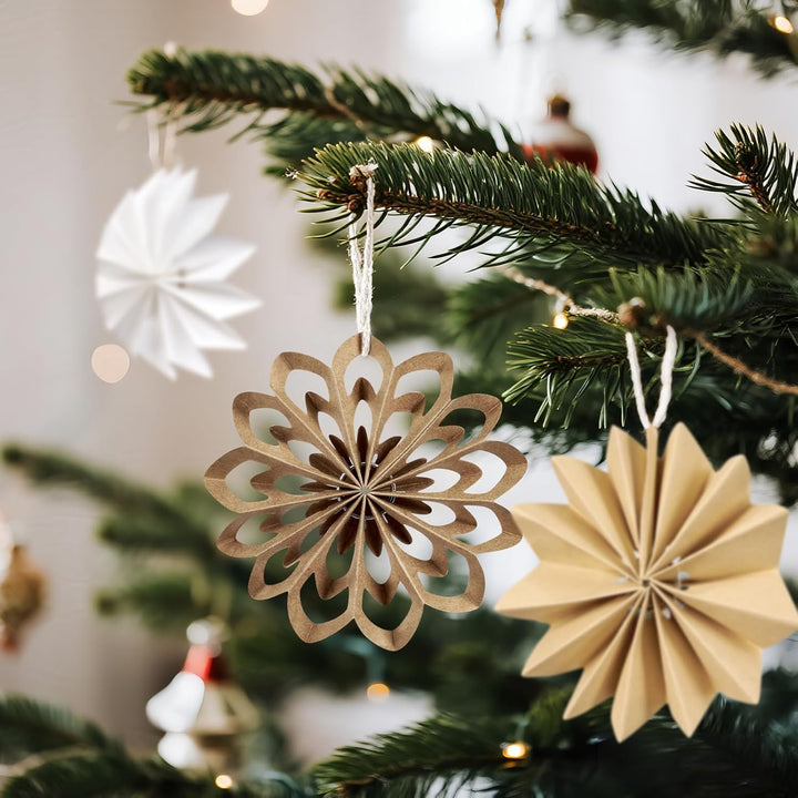 EASY JOY 9 Stück Boho weihnachtsbaumschmuck 3D Mini Weihnachten Papier Fächer Ornamente Pappsterne W