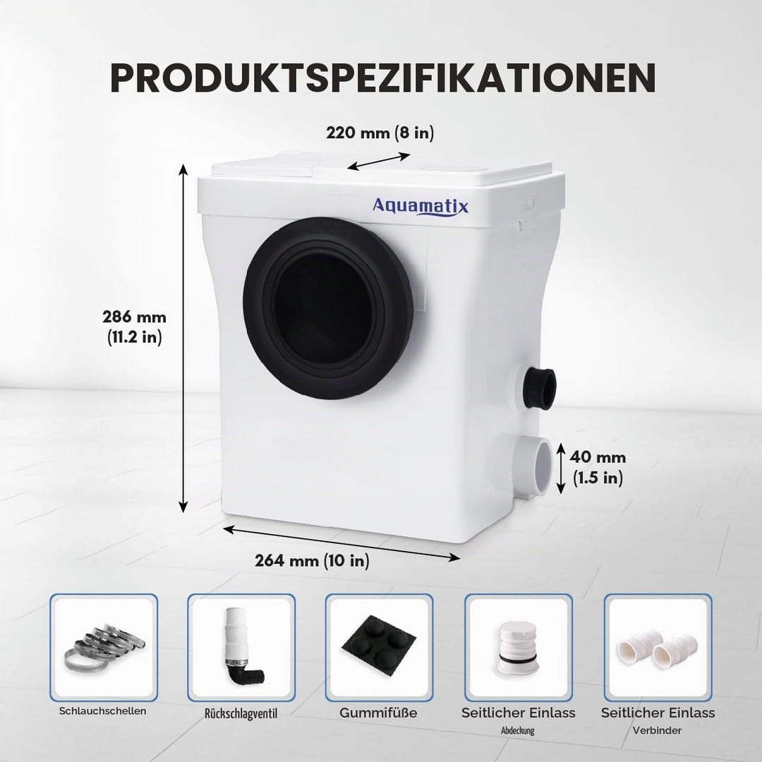 Aquamatix Cubo 400W Hebeanlage 145L/min Abwasserpumpe mit Kohlefilter 3 Eingänge für Toiletten, Wasc