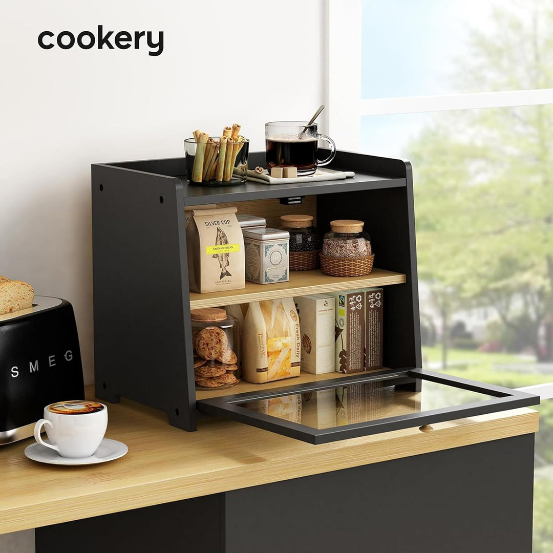 Cookery Brotkasten Holz mit 2 Etagen zur Brotaufbewahrung aus Bambus Bread box Brotkästen gross Brot