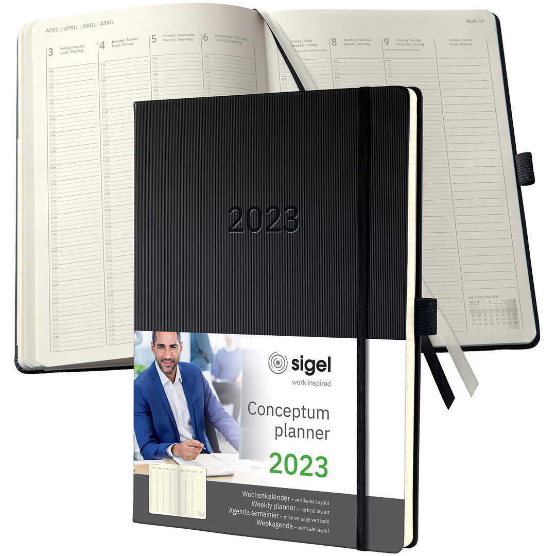 SIGEL C2318 Planungsbuch Terminplaner Wochenkalender 2023 - extra gross - A4+ - 1 Woche = 2 Seiten,