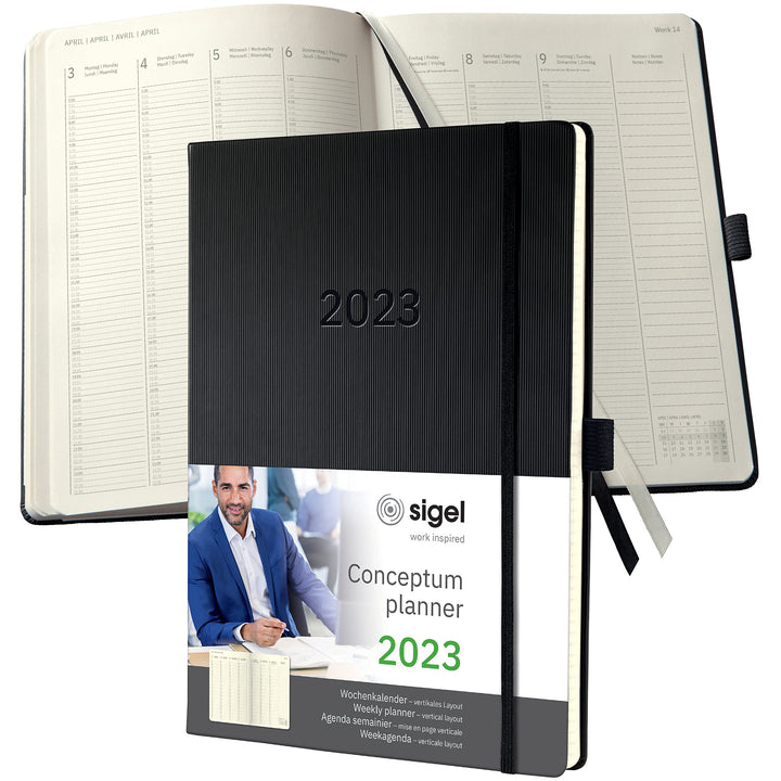 SIGEL C2318 Planungsbuch Terminplaner Wochenkalender 2023 - extra gross - A4+ - 1 Woche = 2 Seiten,