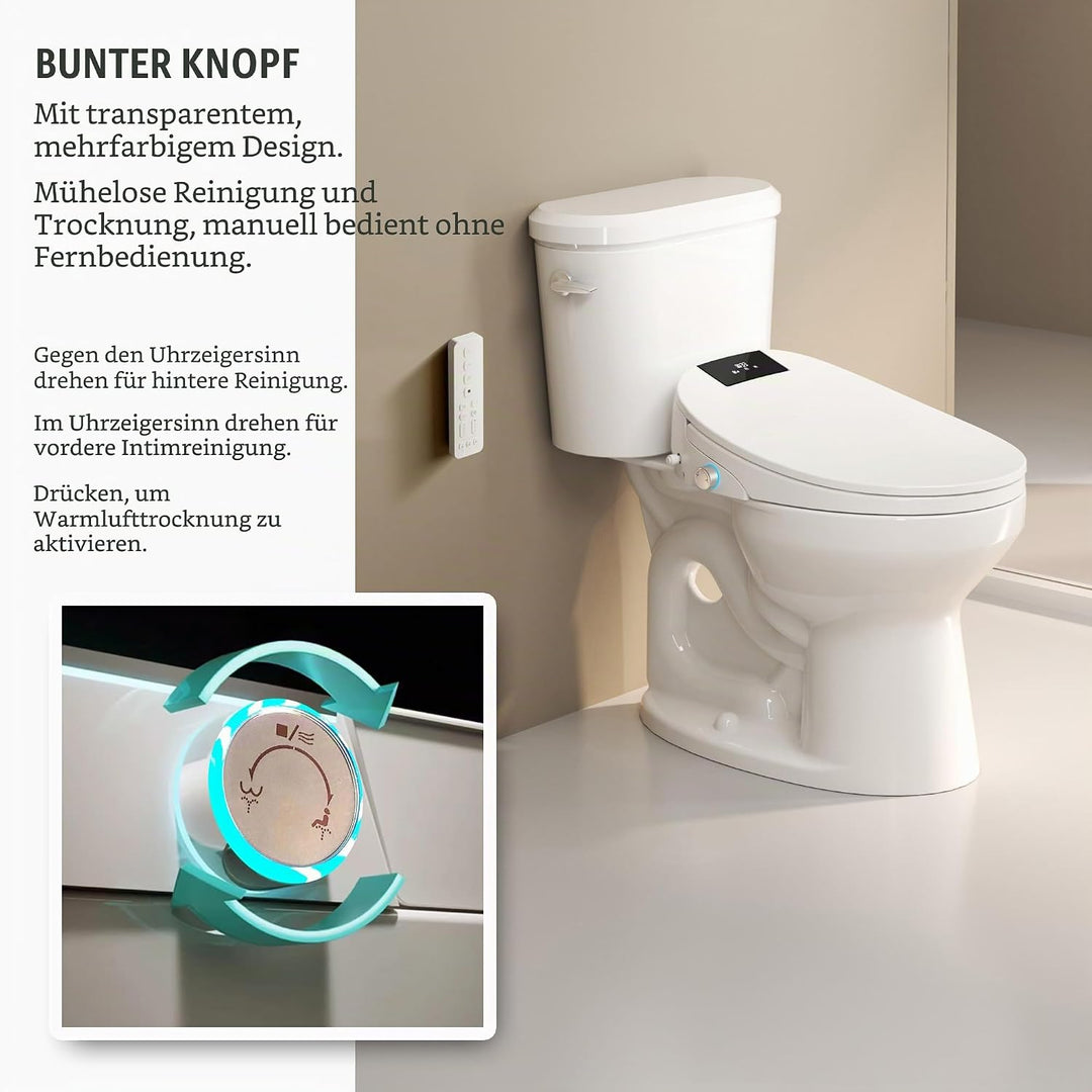 WLJBIDET Bidet Toilettensitz mit Fernbedienung, Elektronisch Beheizbarer Dusch WC Aufsatz mit Einste