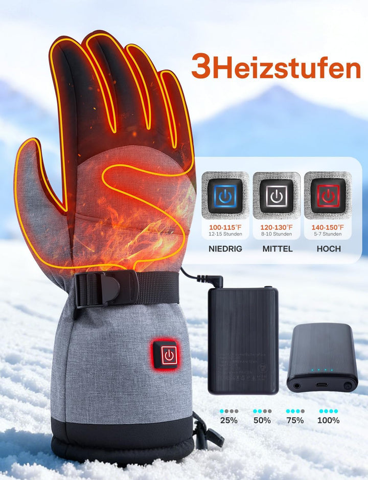 ALLJOY Beheizbare Handschuhe, 10000mAh Beheizte Handschuhe Wiederaufladbar mit 3 Heizstufen, Geschen