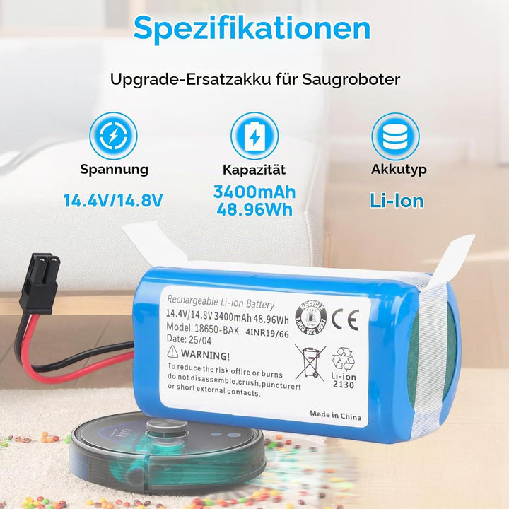 3400 mAh Akku Kompatibel mit Kyvol Cybovac L20 E20 E30 E31, Coredy R750 G800 G850, Bagotte BG800 BG8