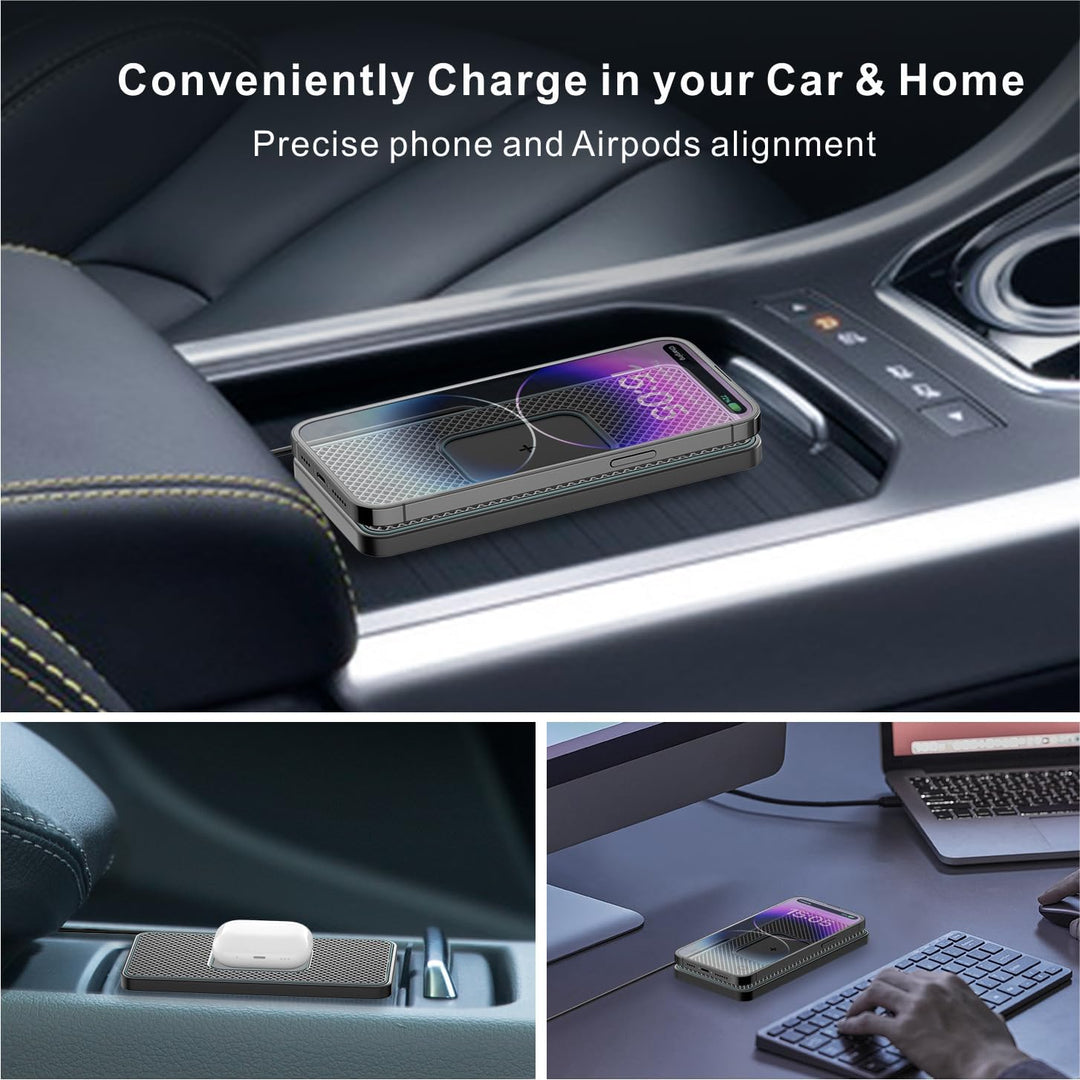 Wireless Charger Auto Ladepad, Polmxs 15W Schnelles Kabelloses Ladegerät Ladematte rutschfest Indukt
