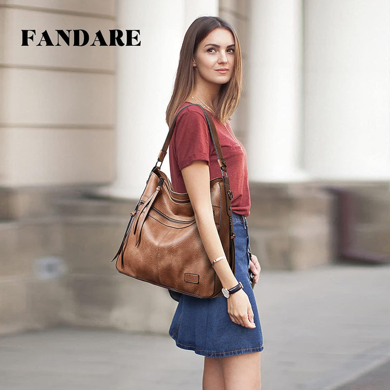 FANDARE Retro Handtaschen Damen Schultertasche Umhängetasche Wasserdicht PU Leder Frauen Quaste Trag