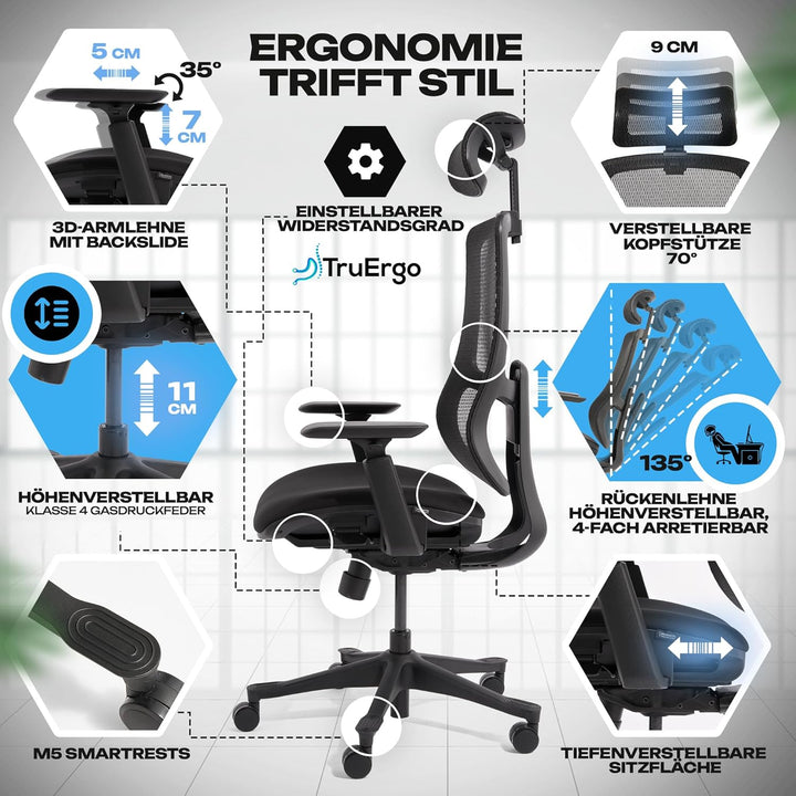 VALKENSTOL M5 Bürostuhl Ergonomisch - Höhenverstellbare Rückenlehne, Polster-Sitz - Ergonomischer Bü