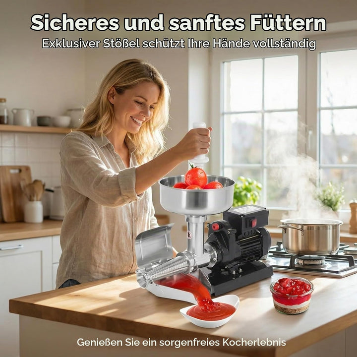 Tomatenpresse Elektrisch, 450W Tomatenpresse, 220V, Edelstahl, Kühlkörperlöcher für Ketchup, Blaubee