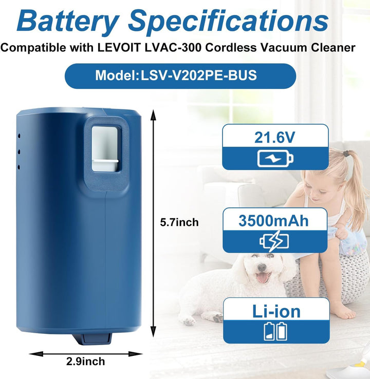 3500mAh Ersatzakku kompatibel mit LEVOIT LVAC-300 kabellosen Staubsauger