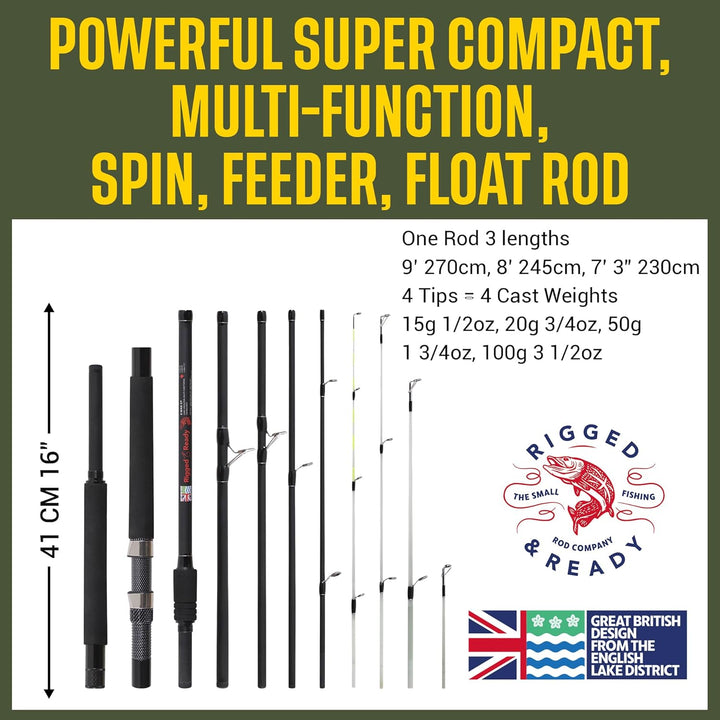 Rigged & Ready X Series Travel Fishing Rods. 6 Super Compact, Multi-Functional, Portable, Spin, Bass