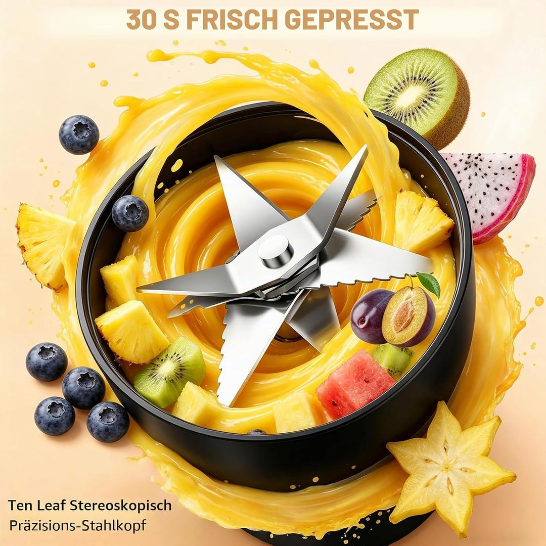 Tragbarer Mixer, Smoothie Maker, 400ml Kleiner Mixer mit 10 Edelstahl Klingen &amp; USB Wiederaufladbare