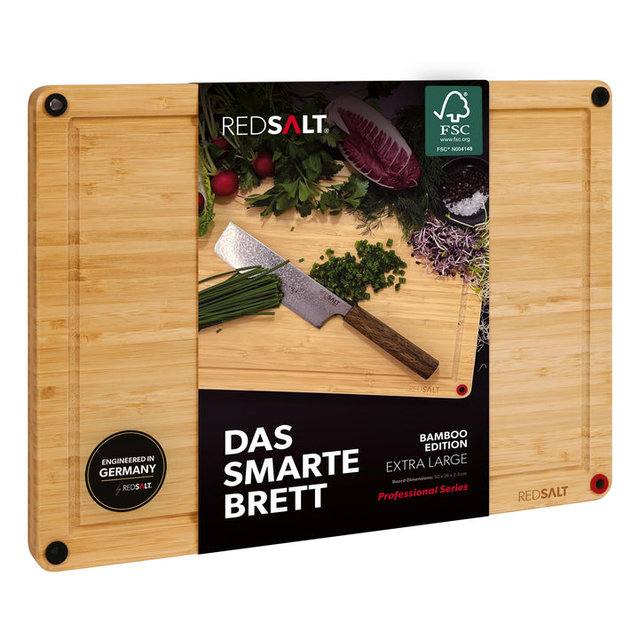 REDSALT® innovatives Bambus Holz Schneidebrett XL 50x36x2,5cm | beidseitig rutschfest antibakteriell