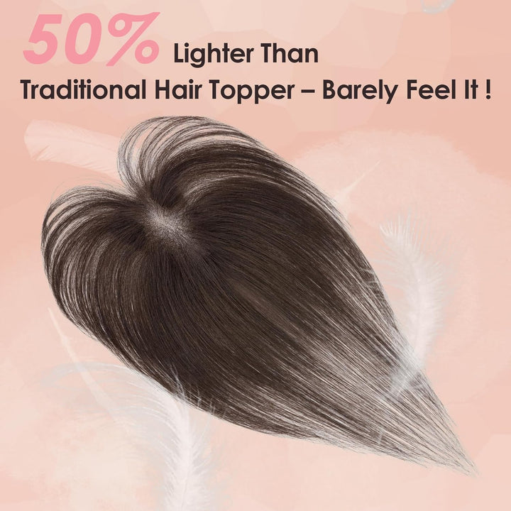 S-noilite Haar Toppers Echthaar Dunkelbraun - Toupet für Frauen mit Wispy Pony 100% Echthaar Clip in