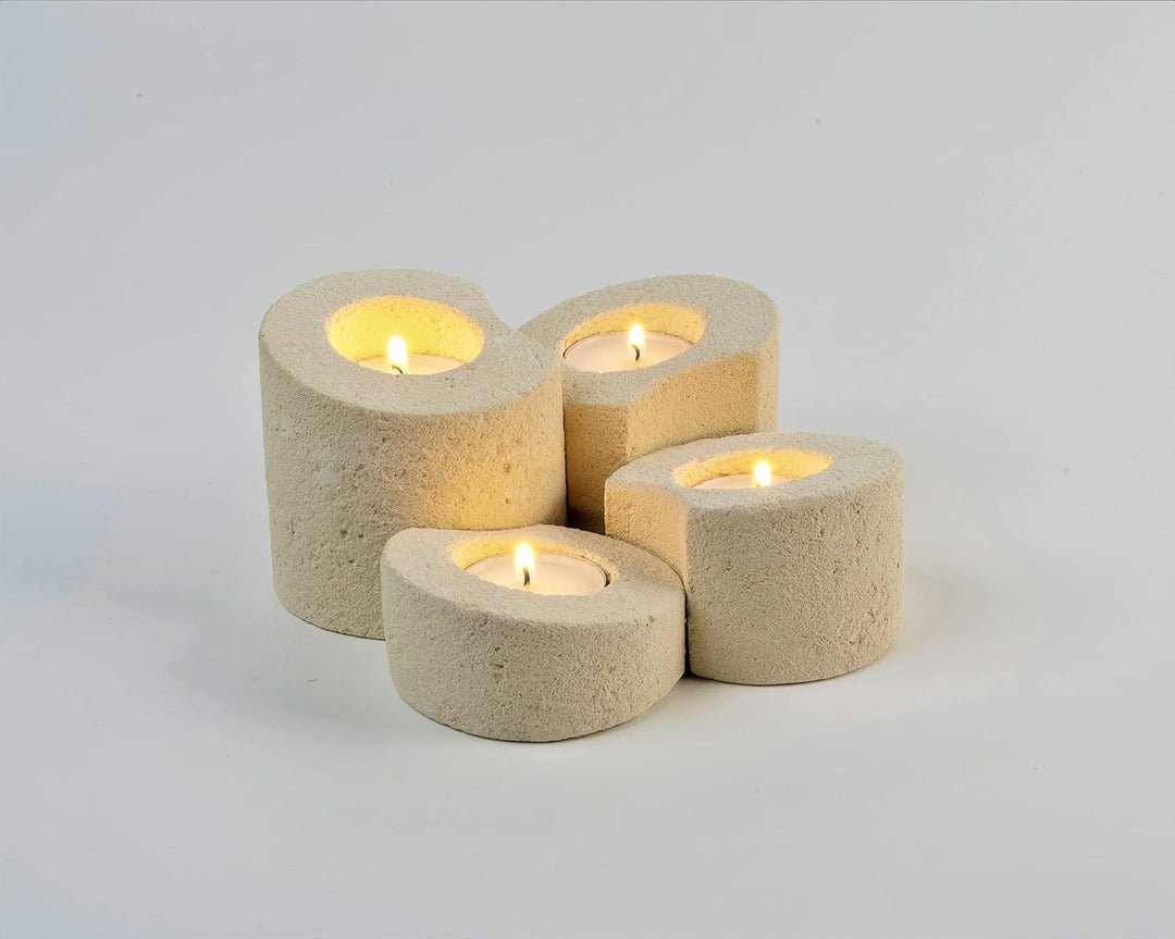 Teelichthalter Set mit 4 modernen Designs für Gastgeschenke oder Dekorationen. Handarbeit.