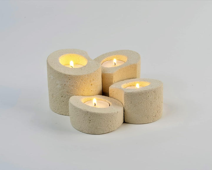 Teelichthalter Set mit 4 modernen Designs für Gastgeschenke oder Dekorationen. Handarbeit.