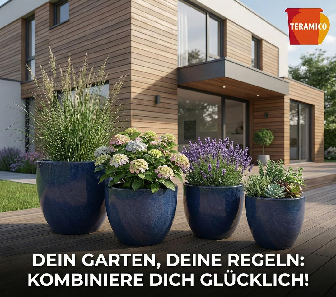 Teramico Pflanzgefäss Übertopf Blumentopf aus Steinzeug Blau Weiss Anthrazit Schwarz 23cm - 37cm FRO