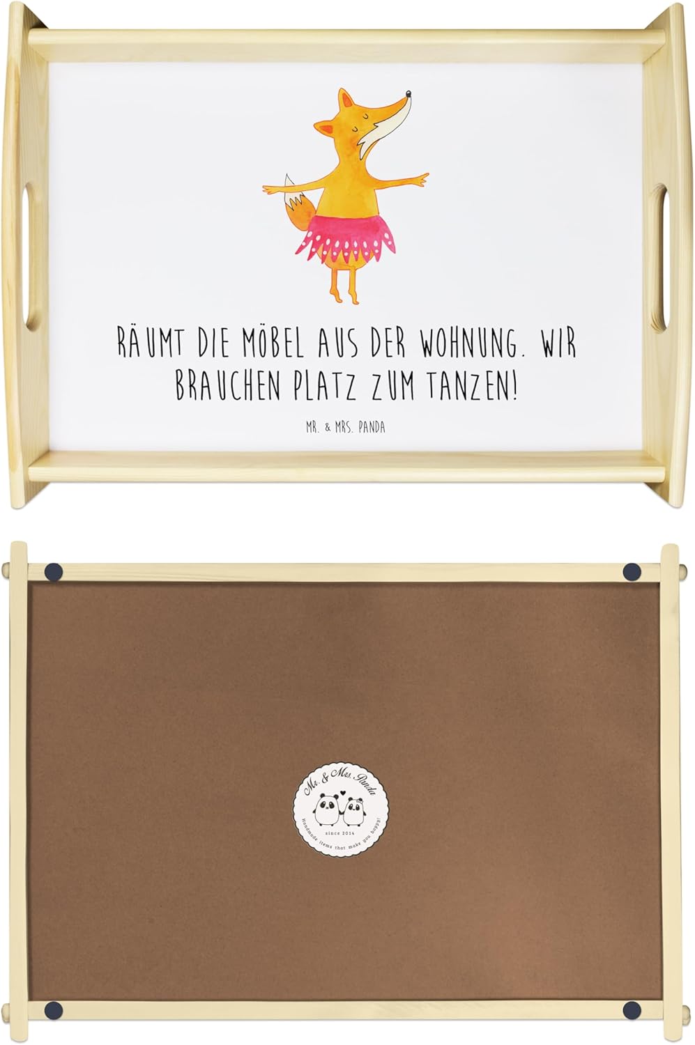 Mr. & Mrs. Panda Serviertablett Fuchs Ballerina - Geschenk, rosa Tütü, Holztablett, Ballett, Tänzeri