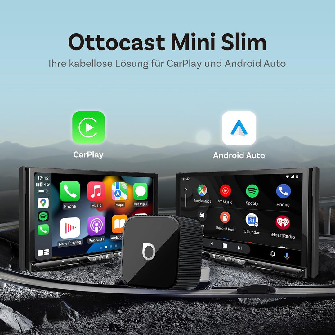 OTTOCAST 2026 Upgrade Mini Slim, 2-in-1 Wireless CarPlay & Android Auto Adapter mit Type-A/C für iOS
