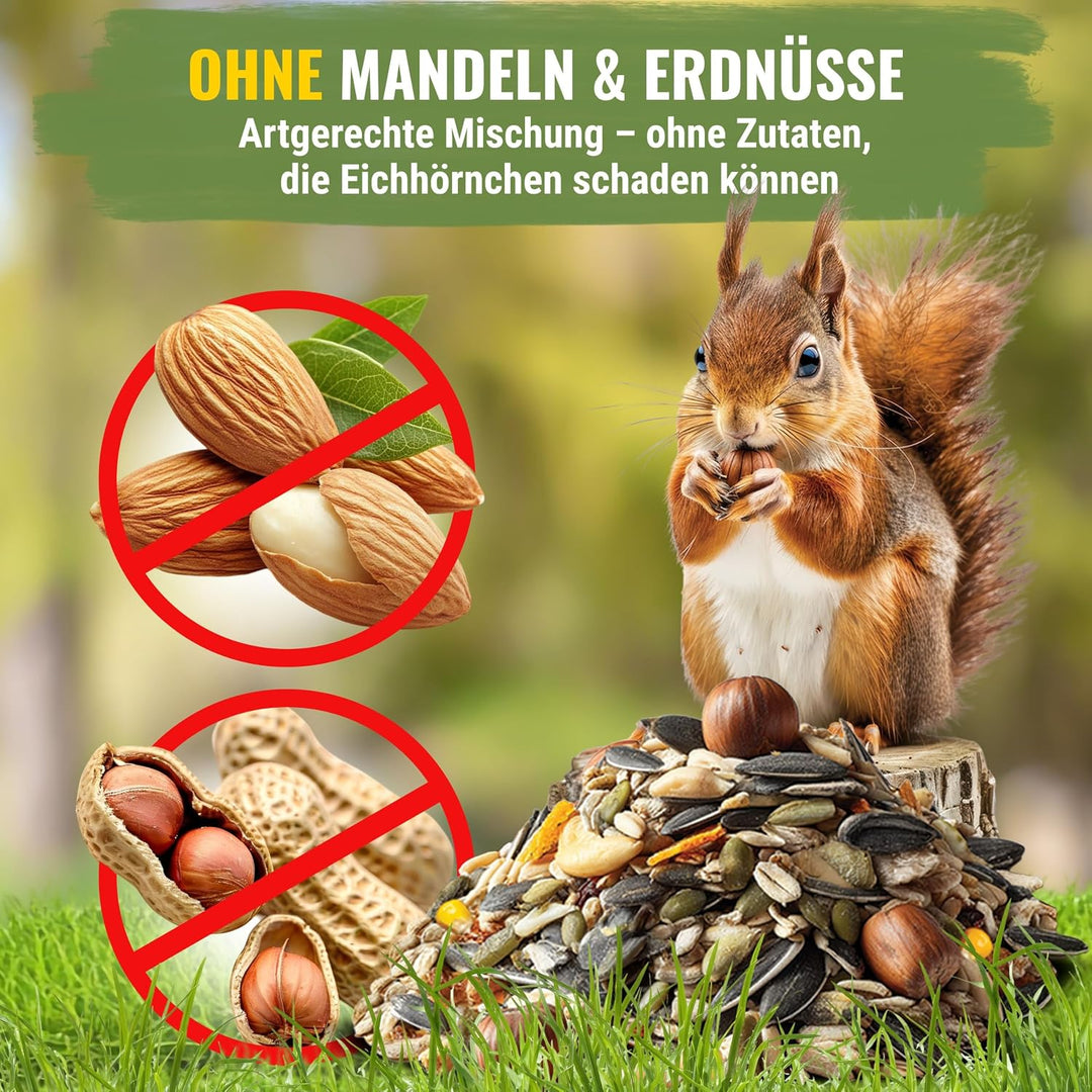 Natuverra Eichhörnchen-Menü 2 kg Premium-Mix aus Saaten, Getreide, Nüssen, Früchten & Gemüse, Protei