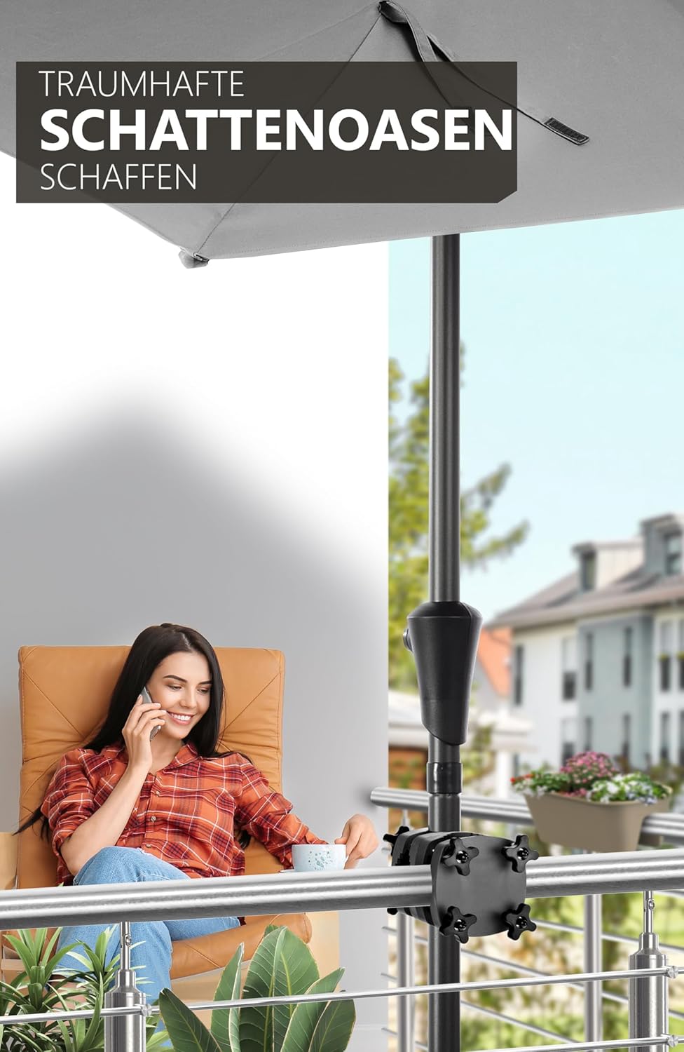4smile Sonnenschirmhalter Balkongeländer SunnyGuy - Schirmhalterung Balkongeländer als Sonnenschirms