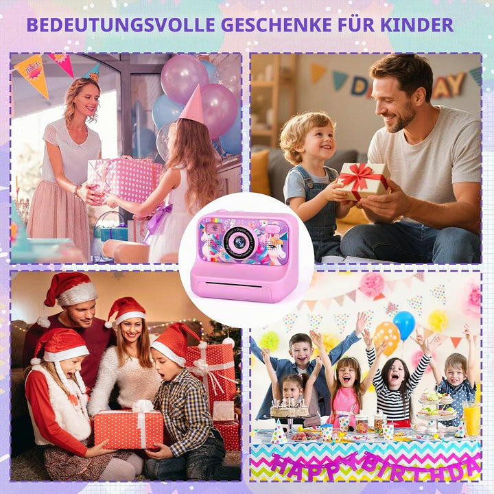 Sofortbildkamera Kinder, 1080P HD Sofortdruck von Fotos, 2,4 Zoll Bildschirm Kinderkamera Sofortbild