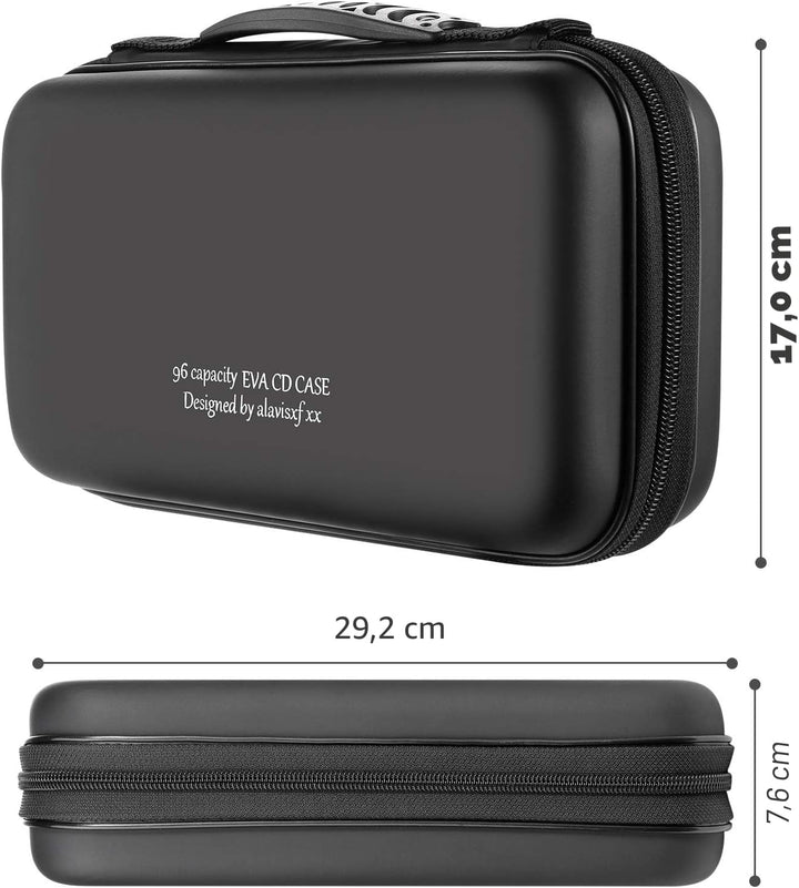 KUOCDSIK CD Tasche, 96 Kapazität Hart Eva Blu-ray CD-Brieftasche Doppelreissverschluss Handschlaufe