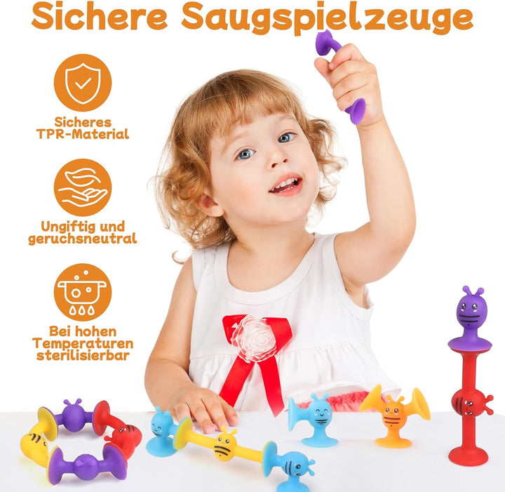 42 Stück Saugnapf Spielzeug, Saugnapf Badewannenspielzeug für Kinder ab 3 Jahren, sensorisches Saugs