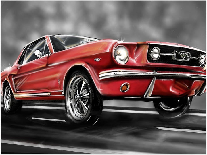 Bilderdepot24 Bild auf Leinwand | Mustang Graphic - rot in 80x60 cm als Wandbild | Wand-deko Dekorat