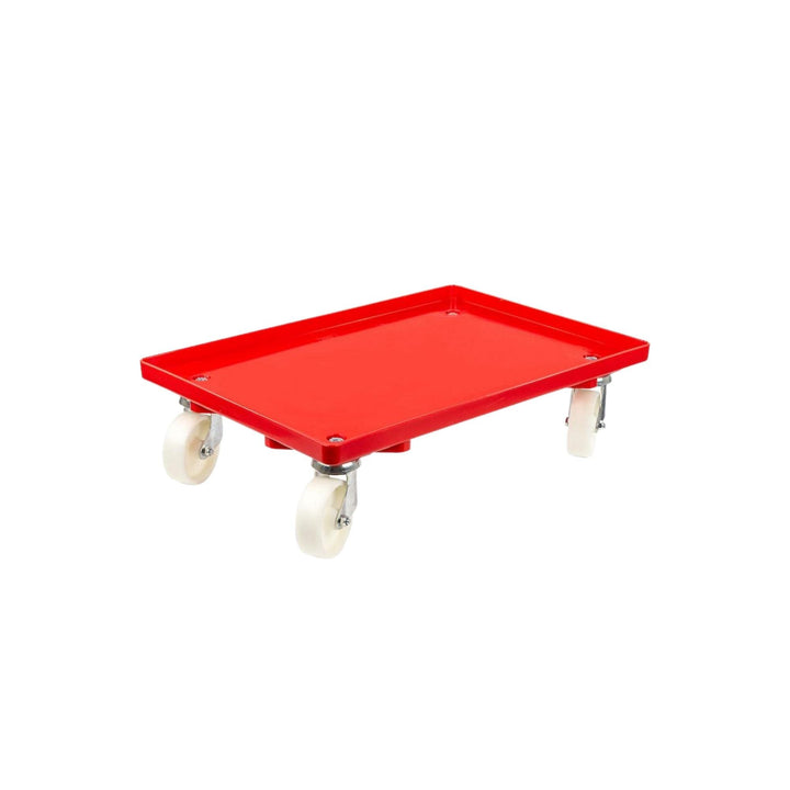Transportroller für Euroboxen 60x40cm mit Kunststoffräder rot | Geschlossenes Deck | 4 Lenkrollen |