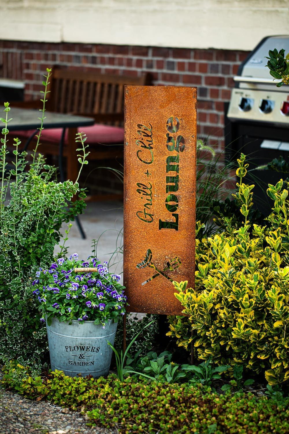 Schild Spruchtafel Gartenschild Edelrost rostige Gartendeko 115cm Edelrost (Grill & Chill), Grill &