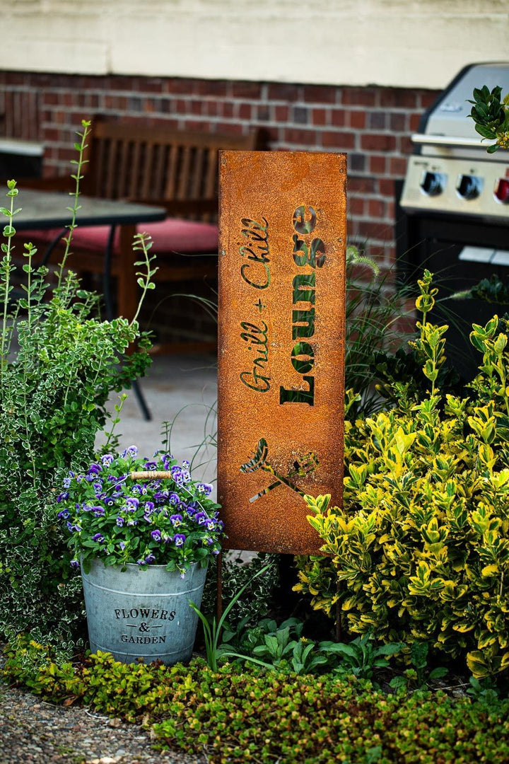 Schild Spruchtafel Gartenschild Edelrost rostige Gartendeko 115cm Edelrost (Grill & Chill), Grill &