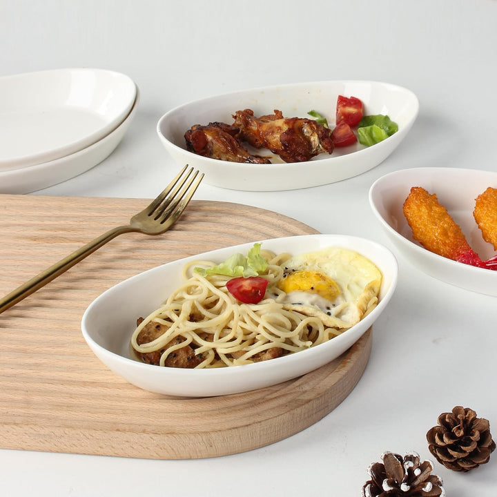 Auflaufform Porzellan 4er Set, Ovale Mini Auflaufform Ofen-Backform für je 1 Portion, Auflaufform kl