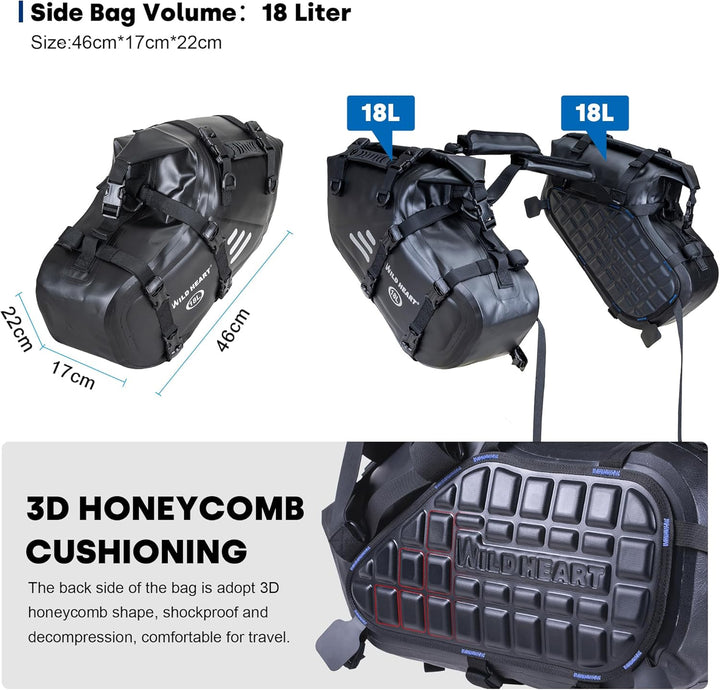 WILD HEART Motorrad Satteltaschen Wasserdicht 36L (18L* 2) Motorrad Seite Satteltaschen Gepäcktasche