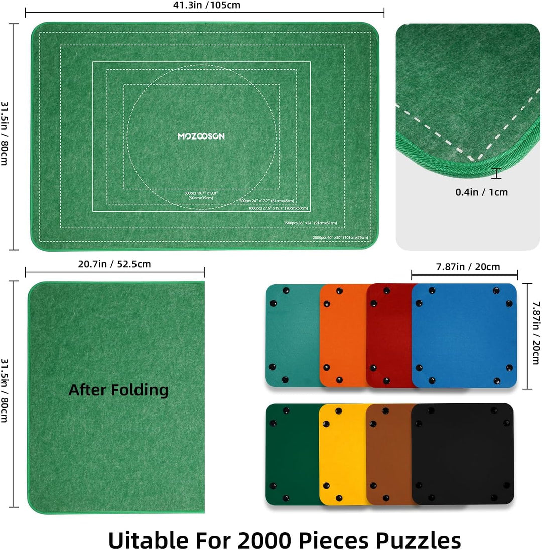 MOZOOSON Faltbares Puzzlebrett, Puzzlematte 2000 Teile mit Abdeckung, Puzzle-Aufbewahrung 41.3x31.5i