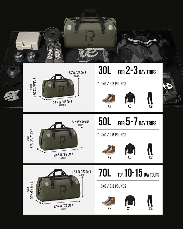 BORLENI Motorrad Hecktasche Gepäckrolle wasserdicht 70L – Premium Motorradtasche mit Rolltop, Reflek