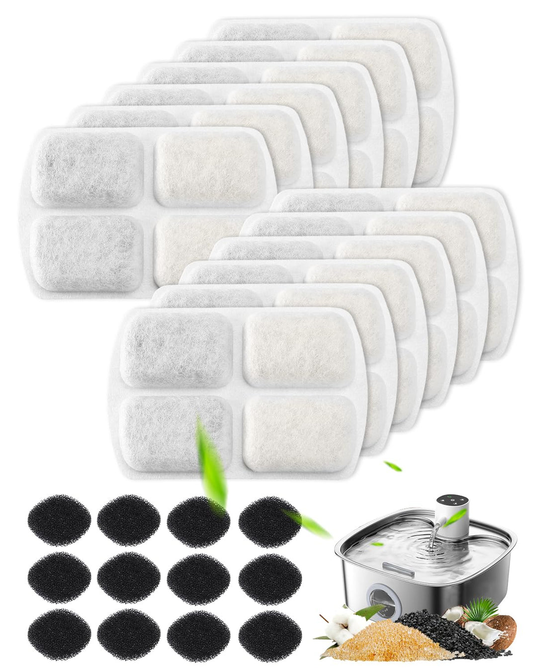 12+12 StückTrinkbrunnen für FEELNEEDY 8L Edelstahl Katzenbrunnen FN-W18, 12 Pack Ersatzfilter Aktivk