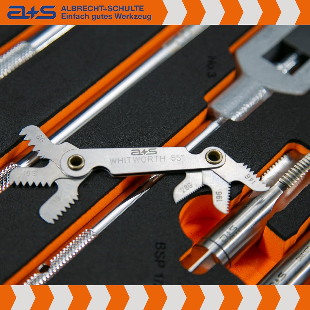 a+s HSS BSP G Rohrgewindeschneider Set | 1/8-1'', 27-tlg. | Gewindeschneider Set Zoll | Whitworth Ro