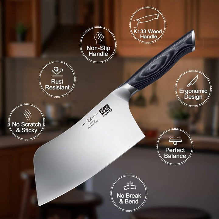 SHAN ZU Kochmesser, 18cm Scharfes Küchemesser Hackmesser Profi Japanische High Carbon Edelstahl Hack