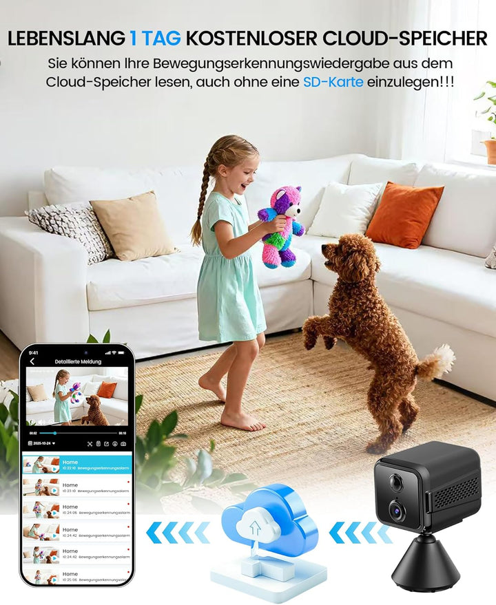 WeChip Mini Kamera, 2K HD Überwachungskamera Innen Für Live Übertragung Handy APP,WiFi & Bluetooth K