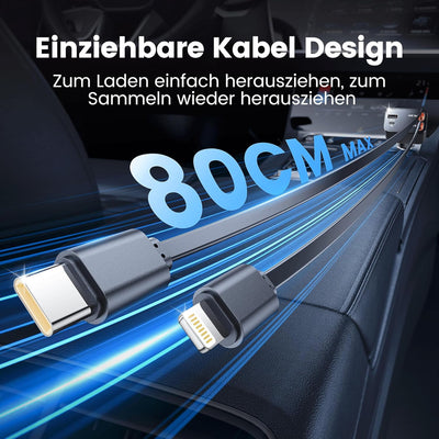 RAMPOW Einziehbares Auto Ladegerät, Autoladegerät Zigarettenanzünder,[65W 4in1] kfz ladegerät USB c,