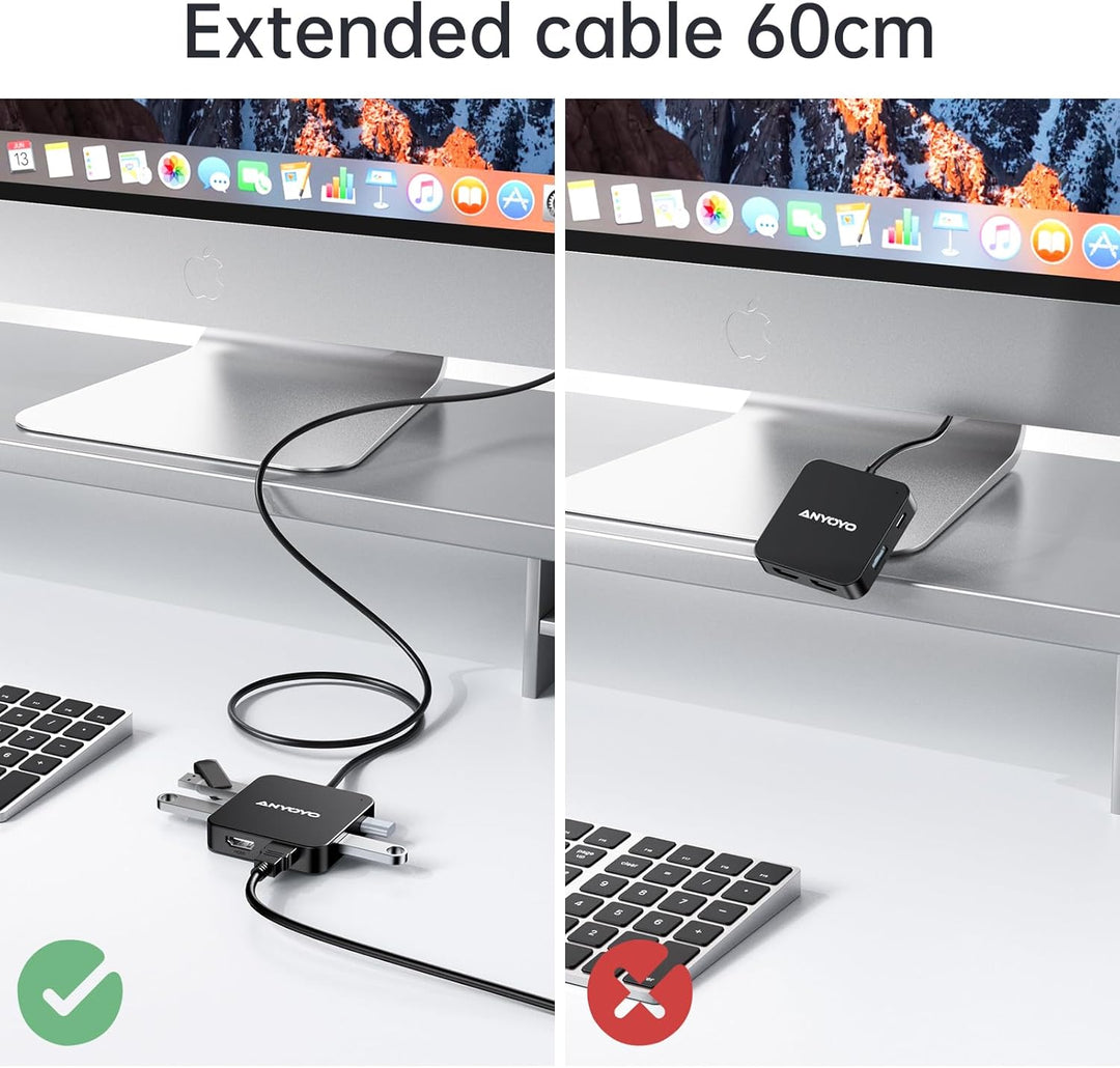 USB C auf Dual 4K 60Hz HDMI Adapter, USB C Hub Dual 4K HDMI, USB C Daten, 100W PD, USB 3.0, Docking
