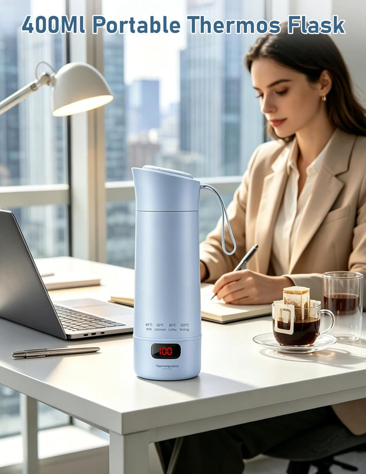 Reisewasserkocher Klein, 450ml Tragbarer Mini Wasserkocher mit 6 Temperatureinstellung LED-Display E
