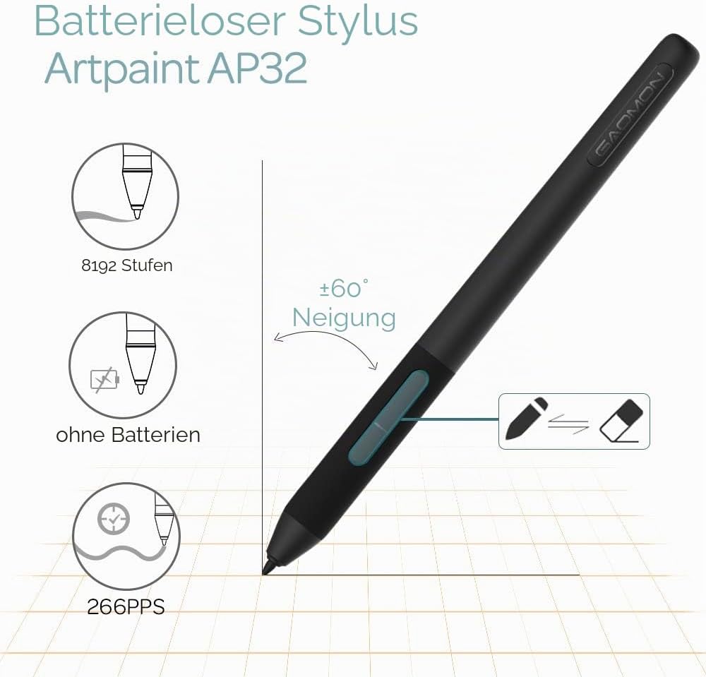 GAOMON M106K PRO Grafiktablett zum Zeichnen & zur Fotobearbeitung mit 8192 Druckstufen Battrielosem