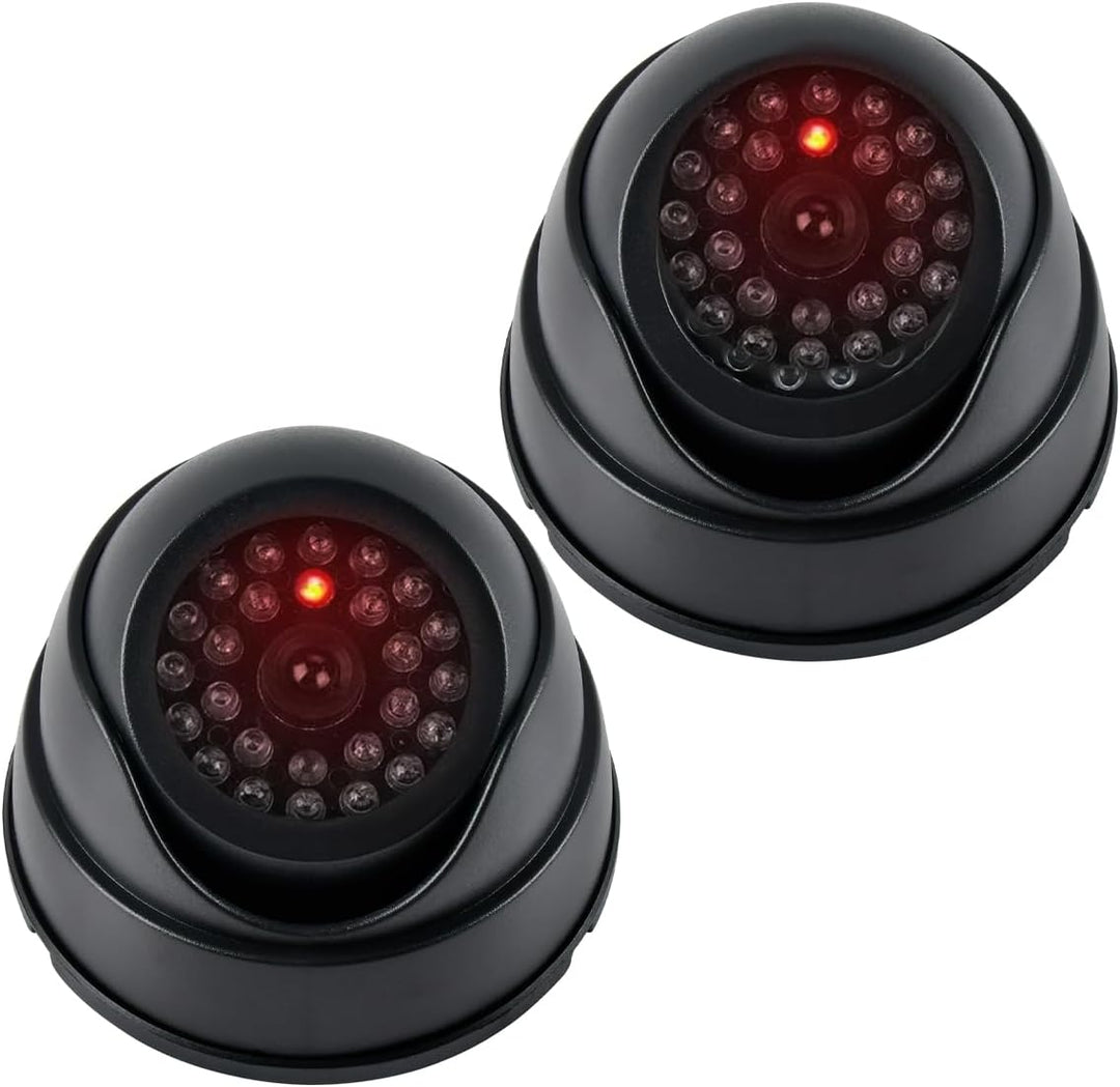 BUYGOO 2 pcs Kamera Attrappe, CCTV Dummy Sicherheits Dome Kameras, Fake überwachungskamera mit Rot B