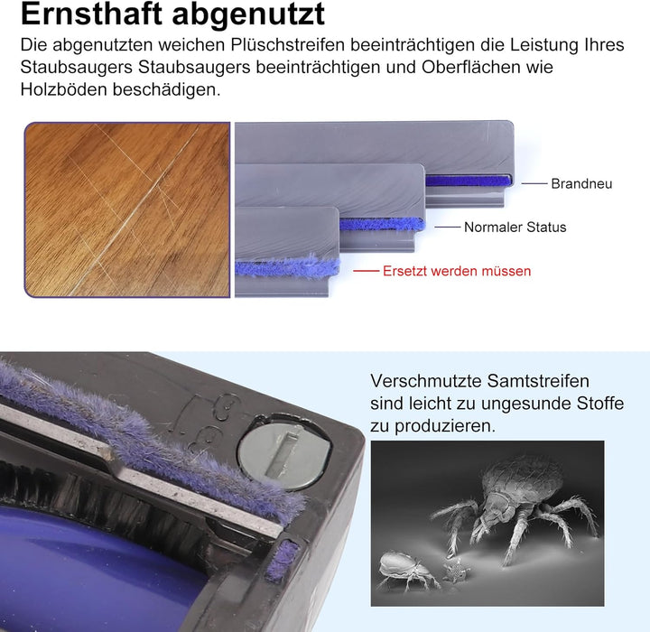 Weiche Plüschstreifen + Achsen + Rad Rollen Ersatz für Dyson V6 V7 V8 V10 V11 DC62 Staubsauger Ersat