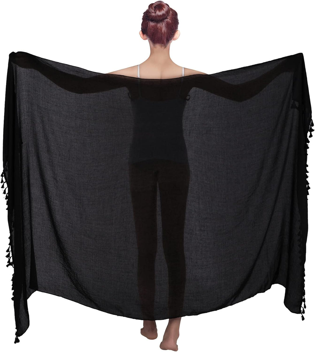 Boao 2 Stück Damen Strand Lang Sarong Badeanzug mit Quaste, Schwarz Rot