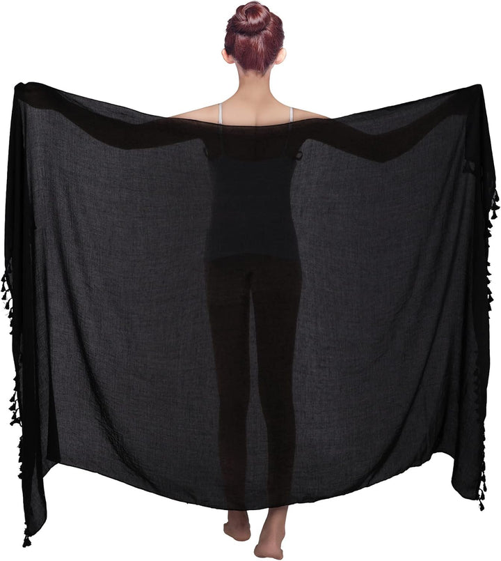 Boao 2 Stück Damen Strand Lang Sarong Badeanzug mit Quaste, Schwarz Rot