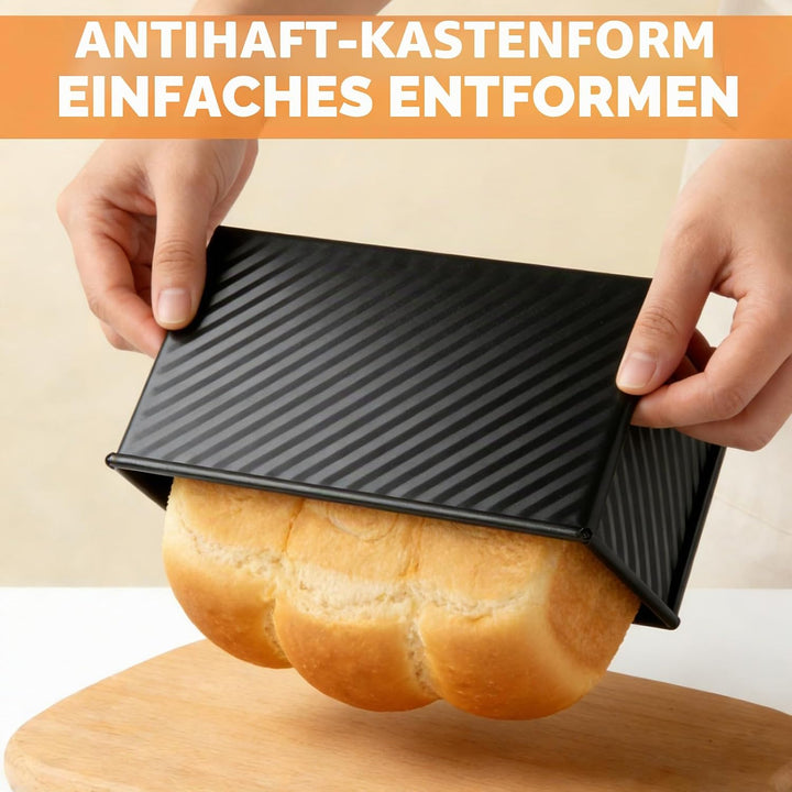 2 Stück Toastbrot Backform mit Deckel 1000g und 450g, Kastenform mit Deckel aus Kohlenstoffstahl, An