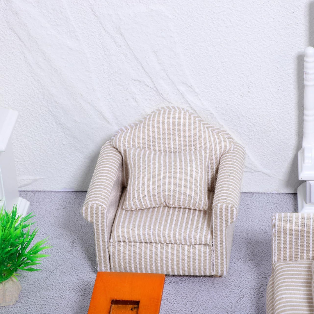 Toddmomy 1:12 Miniatur Sofa Set für Puppenhaus Möbel, Elegante Couch mit Kissen, Holz Mini Möbel Pup